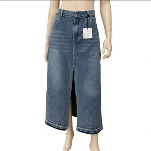 Happily Gray Denim Maxi Jean Skirt Size 3 (25) Front Split Cottagecore 90s NWT